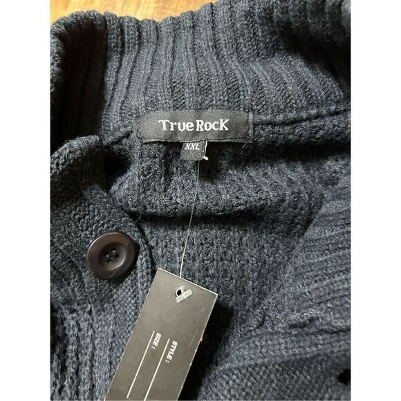 NEW MEN'S TRUE ROCK XXL NAVY LONG SLEEVE BUTTON CARDIGAN - Picture 4 of 7